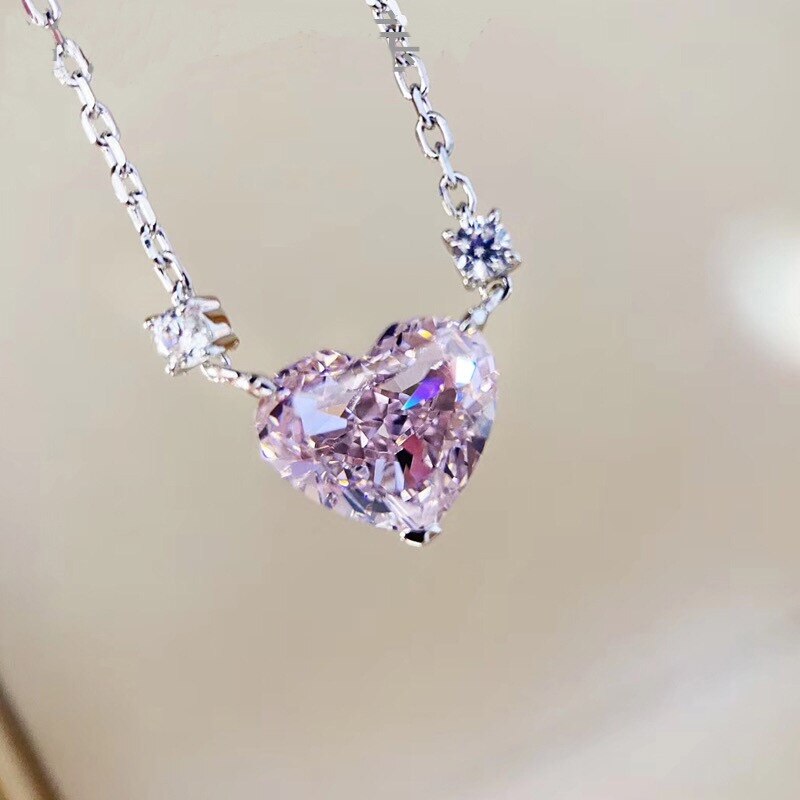 Colgante de diamante de laboratorio con forma de corazón brillante para mujer, gargantilla de plata de ley 100% auténtica, colgantes de boda, collar para mujer, joyería nupcial