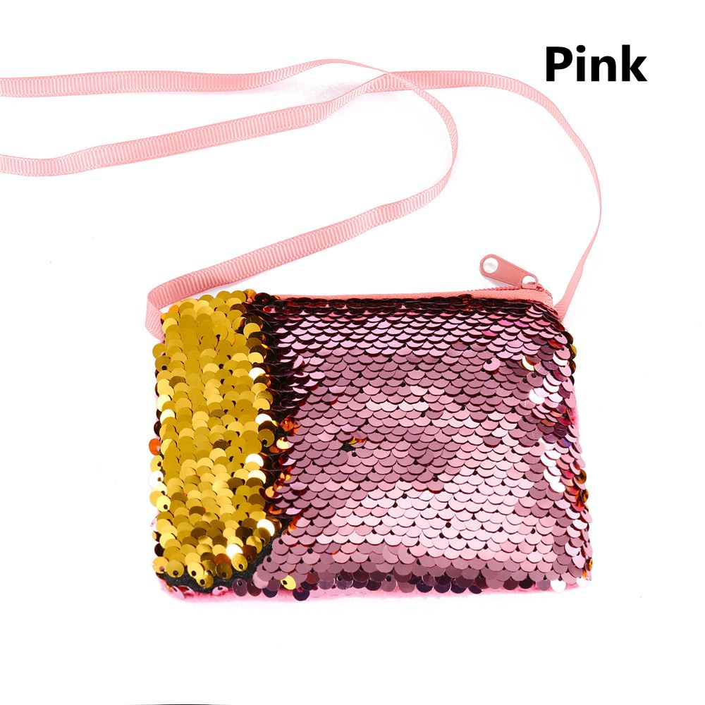 New Fashion Mermaid paillettes portamonete portafoglio per bambini ragazza borsa scintillante borsa da donna borsa con cerniera pacchetto pochette: Colore rosa