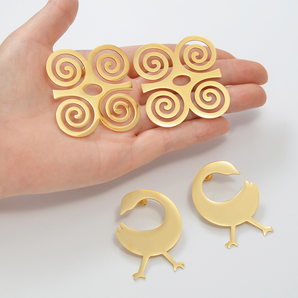 5cm/4cm/2cm African Ancient Cultural Symbol Big Stud Earrings Stainless Steel Dwennimen Sankofa Gye Ethnic Jewelry #363721