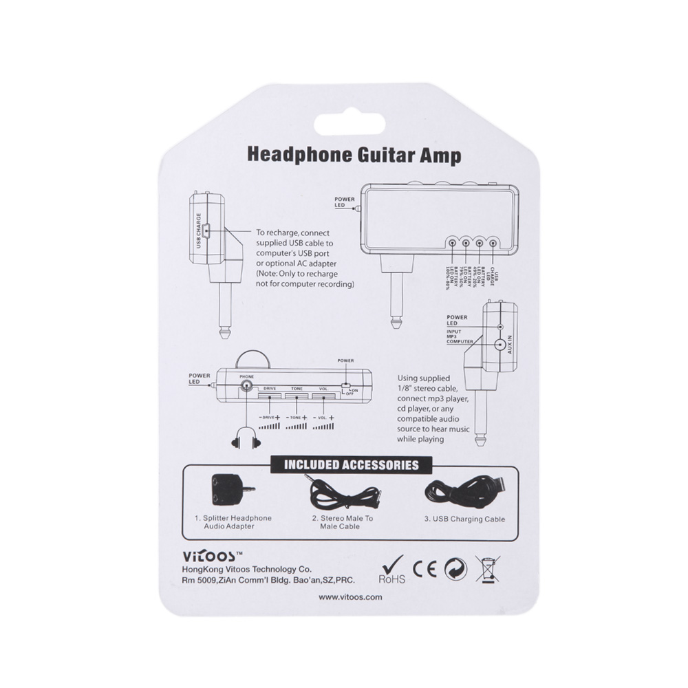 Vitoos Electric Guitar Plug Mini Headphone Amp Amplifier Heavy Rock Compact Portable guitar accessories guitar pedal