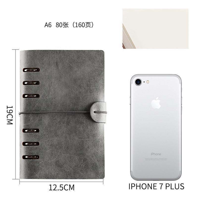 A6 Spiral Coil Binder Planner Travel Notebook Pu Leather Diary Agenda Office Business Bandage Diary Notebook School Supplies: A6-Gray-blank