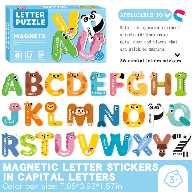 Dzieci Litery Numery Zwierzęta Pojazd Naklejka na lodówkę Magnetyczne poznawcze dopasowujące puzzle Zabawki edukacyjne dla dzieci: WHITE