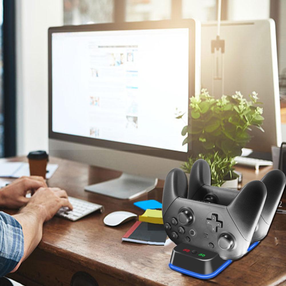 Dual USB Charger Station Firm Short Circuit Overcharge Protection for Nintend Switch Pro Controller Charging Dock Stand