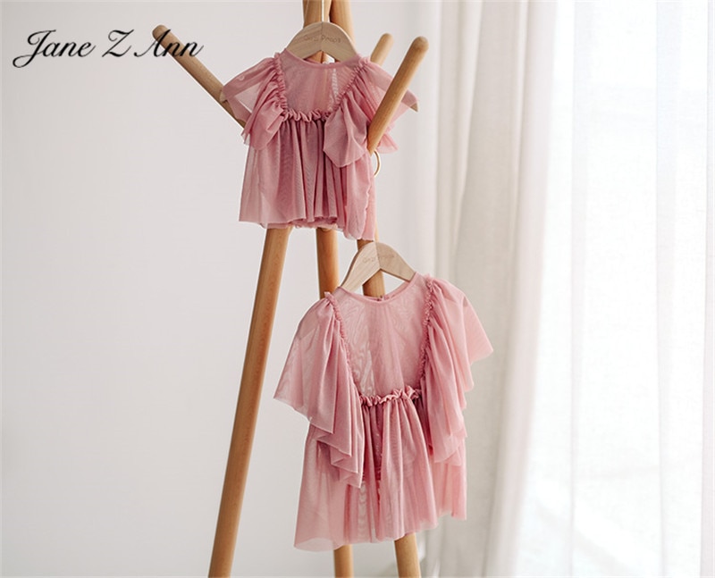 Jane Z Ann été Lotus élastique rose robe avec chapeau bébé gilr photos tir vêtements -né/1 an photographie accessoires