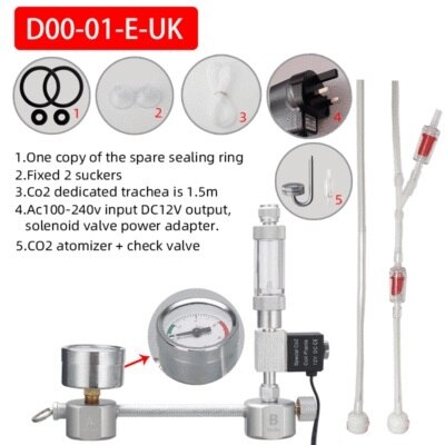 Zrdr Wyin Aquarium CO2 Generator Systeem Diy Kit Magneetventiel Druk Luchtstroom Aanpassing Water Plant Fish Co2 Klep Diffuser: D00-01-E-UK