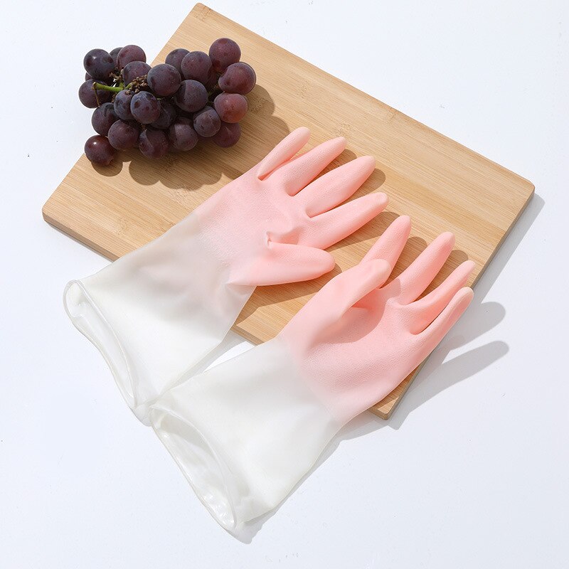 Dishwashing Cleaning Gloves Silicone Rubber Dish Washing Glove for Household Scrubber Kitchen Clean Tool: pink / M