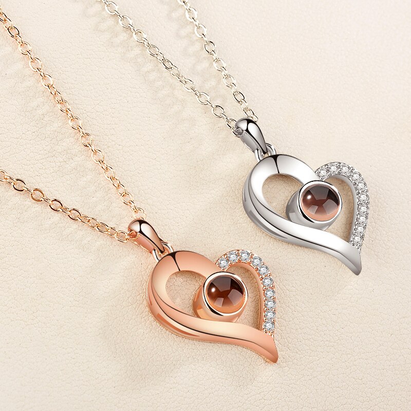 Romantische Liefde Geheugen Initial Ketting Rose Goud & Zilver 100 Talen I Love U Projectie Hanger Ketting Collier Femme