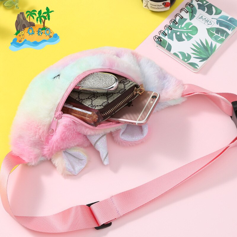 Sac à main licorne en peluche, sac messager à bandoulière de dessin animé pour filles et étudiants, sac de poitrine mignon pour enfants d'hiver