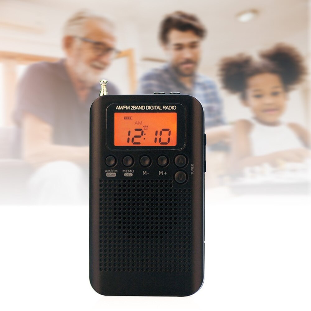 HRD-104 Portable AM / FM Stereo Pocket Radio 2-Band Digital Tuning Radio / Earphone Lanyard / 1.3 Inch LCD Display Screen