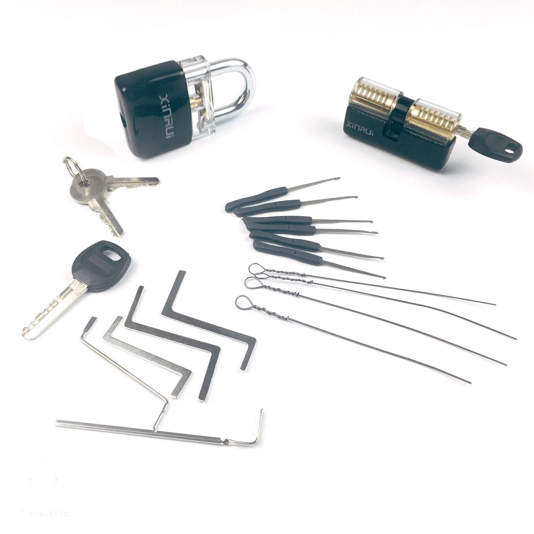 Locksmith Supply Training Set 2pcs Transparent Lock with Remove Pick Tools,5pcs Tension Tool,Great Practice for Men: J