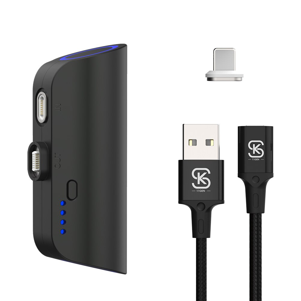 Magnetic suction Power bank external battery for phone powerbank, external accumulator quick charge usb type-C 3000mAh: Black for iPhone