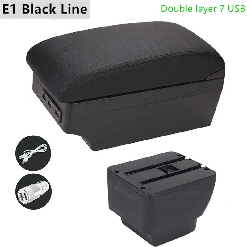 Armrest Box for Mazda 2 Leather Arm Rest Center Console Storage USB Car Accessory: E1 Black Line