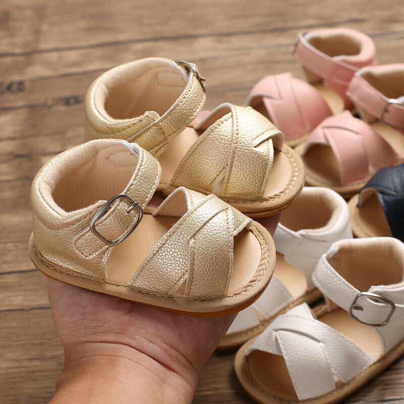 Recién Nacido bebé niña Sandalias Prewalker antideslizante zapatos de cuero de la PU de la hebilla de lindo verano bebé Infante zapatos