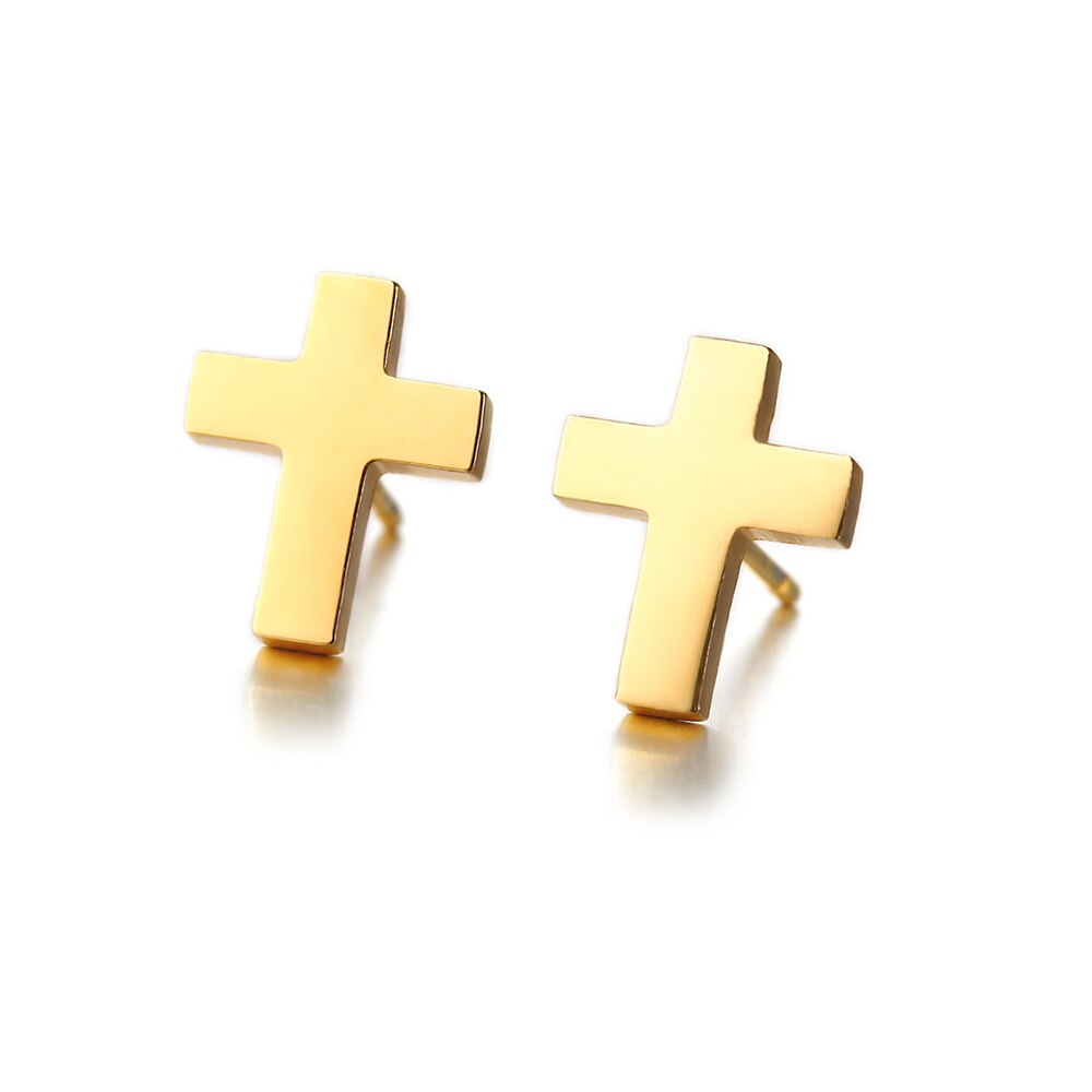 JHSL mały Christian Cross stadniny kolczyki dla mężczyzn czarne złoto srebro kolor stal nierdzewna wysoka polerowanie biżuteria: Gold