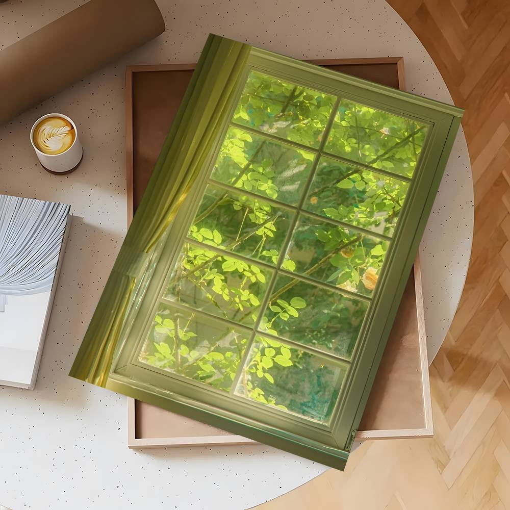 Groene landschap raamposter zelfklevende poster muurdecoratie geschikt voor woonkamer, slaapkamer, bar, babykamer hd frameloos
