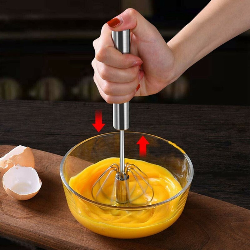 Semi-automatic Egg Beater 304 Stainless Steel Egg Whisk Manual Hand Mixer Self Turning Egg Stirrer Kitchen Accessories Egg Tools