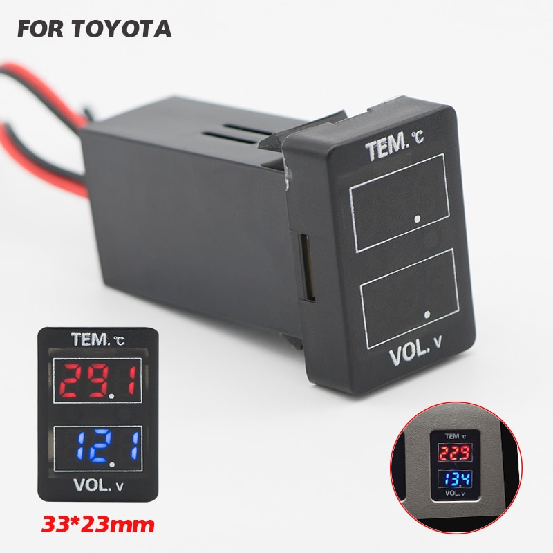 Auto Voltmeter Thermometer LED Digitale Real-time Dual Display Eenvoudige niet-destructieve Installatie voor TOYOTA Auto Gewijd