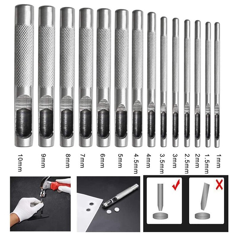 10Pcs Round Steel Hollow Punch Set 1-10 mm Leather Craft Hollow Hole Punch Tools for Leather Watch Band Shoe Eyelet