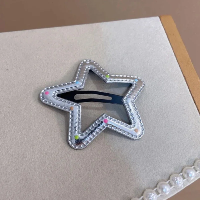 Horquillas plateadas de PU Y2K, pinzas para el cabello de varios estilos, estrellas BB, horquillas con Clip, pasador lateral bonito, accesorios para el cabello para mujer: Gris