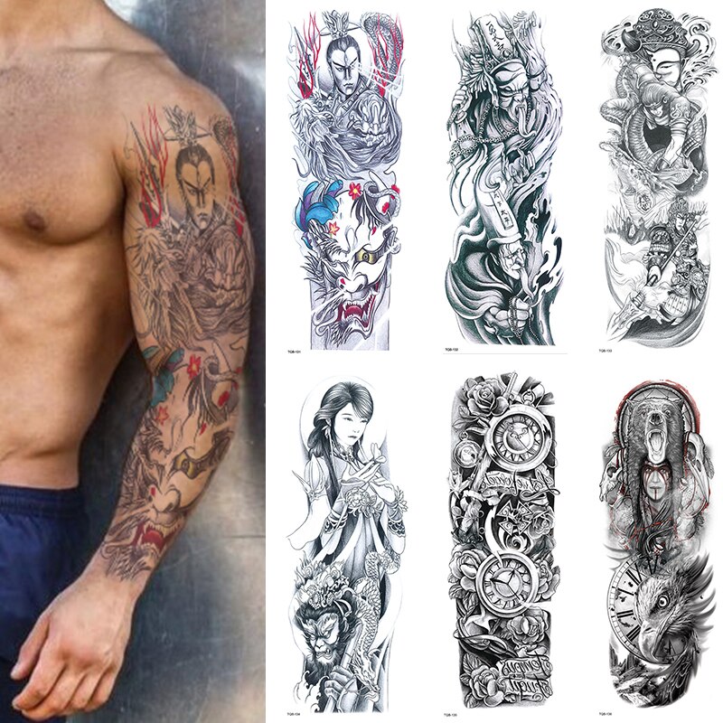 Volledige Arm Tijdelijke Tattoo, konsait Extra Tijdelijke Tattoo Zwarte tattoo Body Stickers voor Man Vrouwen (2 Vellen/6 Vellen)): 6PCS(131-136)