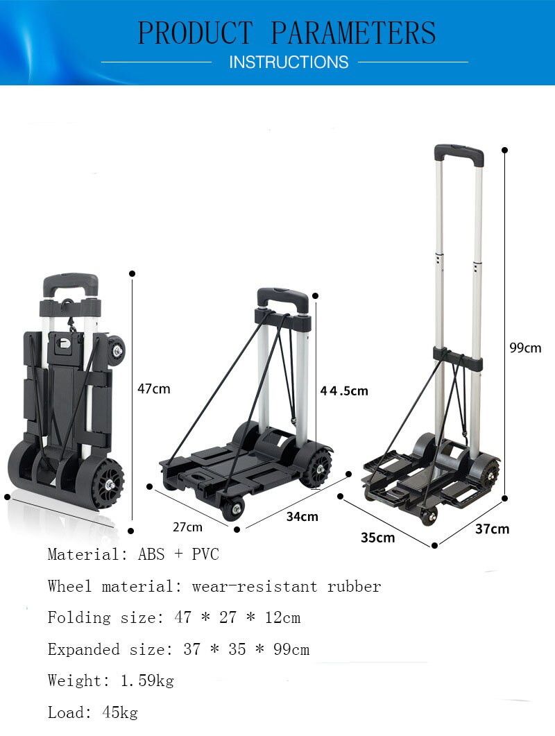 Volledige Folding Rvs Bagage Auto Abs Vouwen Flatbed Bagage Te Dragen Trolley Koffer Schooltassen Winkelwagentjes