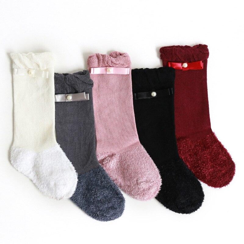 Newborn Baby Girls Thicken Socks Autumn Winter Velvet Warm Socks Kids Bow Long Tube Sock Princess Infant Baby Socks