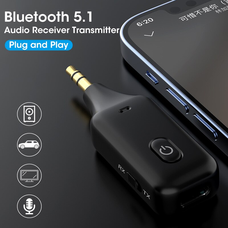 5.1 Bluetooth Receiver Transmitter 3- in-1 PC TV Wireless 3.5mm AUX Car Call Microphone Support Listening Hands-Free Navigation