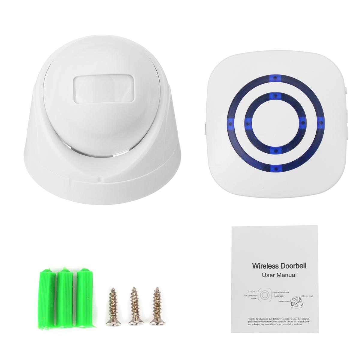 Draadloze Deurbel 7M Welkom Alarm Deurbel Pir Winkel Winkel Entry Motion Sensor Bell Alarm 36 Nummers Verstelbare Met Night licht