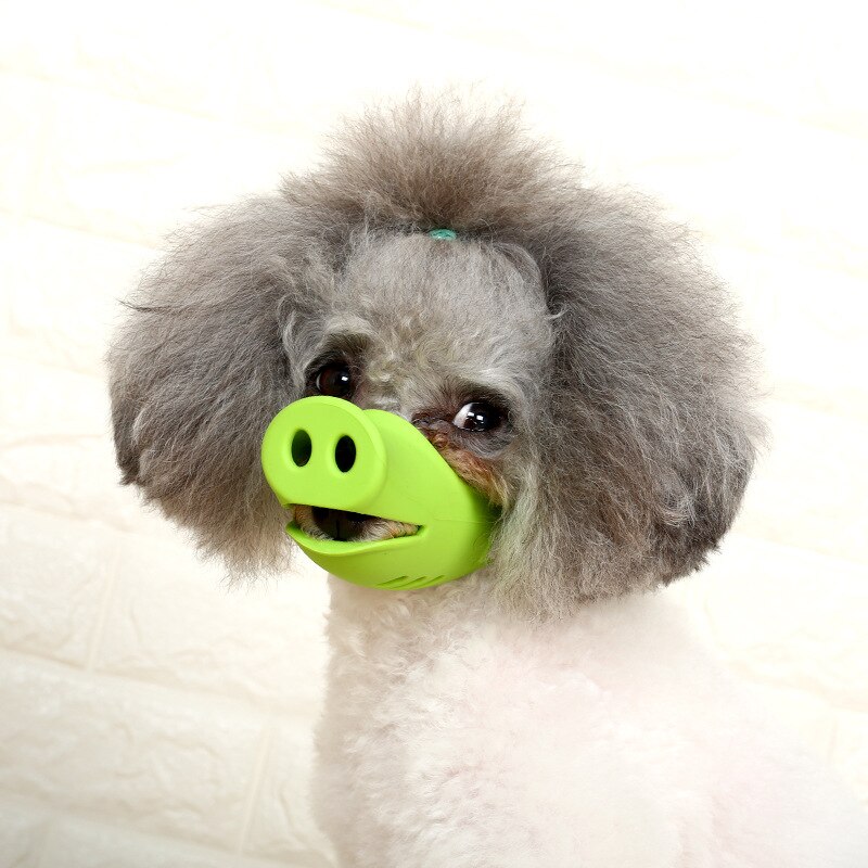 Funny Muzzle Pet dog pig mouth cover dog mouth cover dog mask bark stopper dog supplies: Green / S