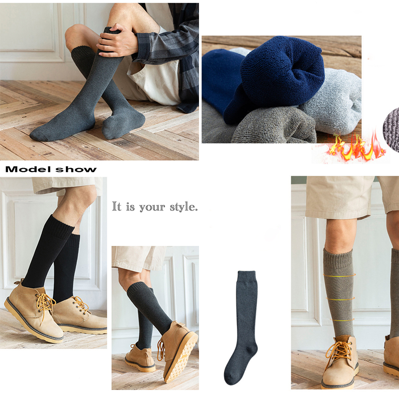 6Stck = 3Paare männer Winter Kompression Strumpf Warme Heiße Knie Hohe Lange Bein Frottee Socken Warme verdicken Abdeckung Waden Socken Größe 38-44