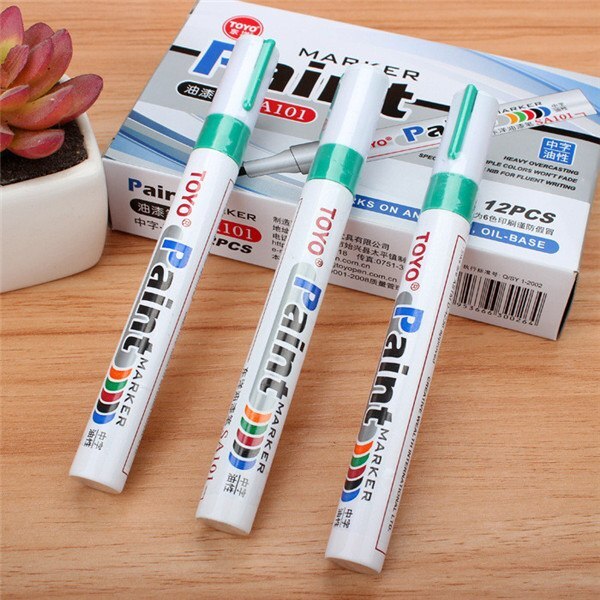 9 Colors White Waterproof Permanent Paint Marker Pen Car Tyre Paint Pen Rubber Tread Environmental Tire Painting DIY Office: Green 1pc