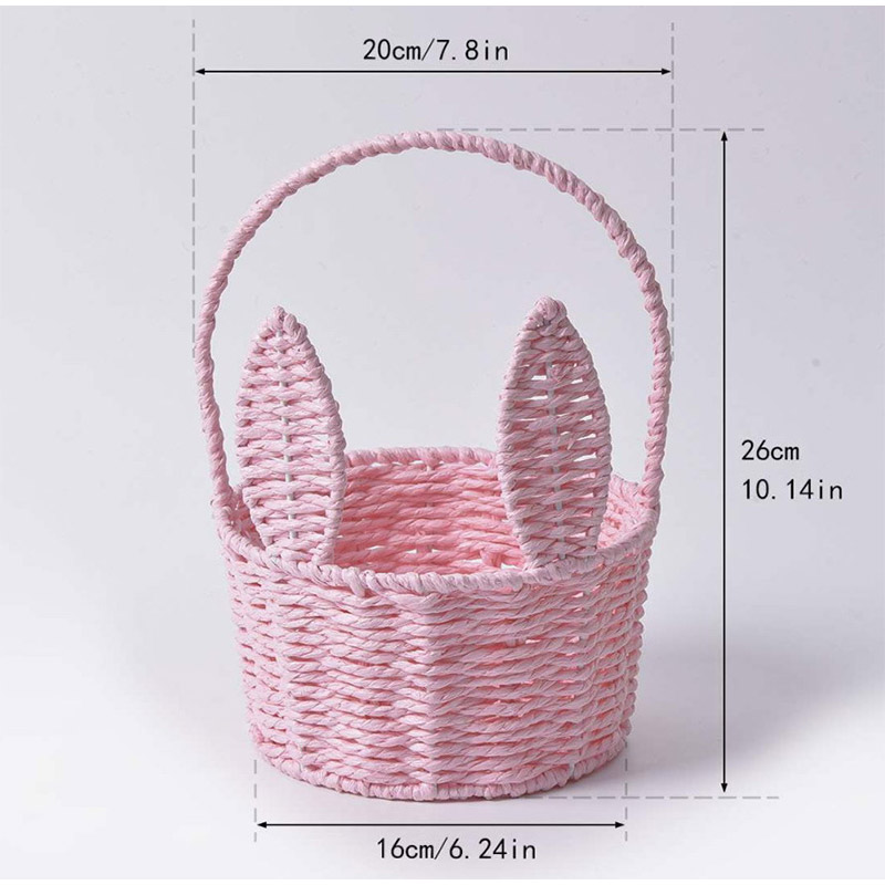 Cute Bunny Ears Woven Basket Paper Rope Braided Flower Basket Easter Decoration Home Picnic Fruit Hand-held Sundries Organizers