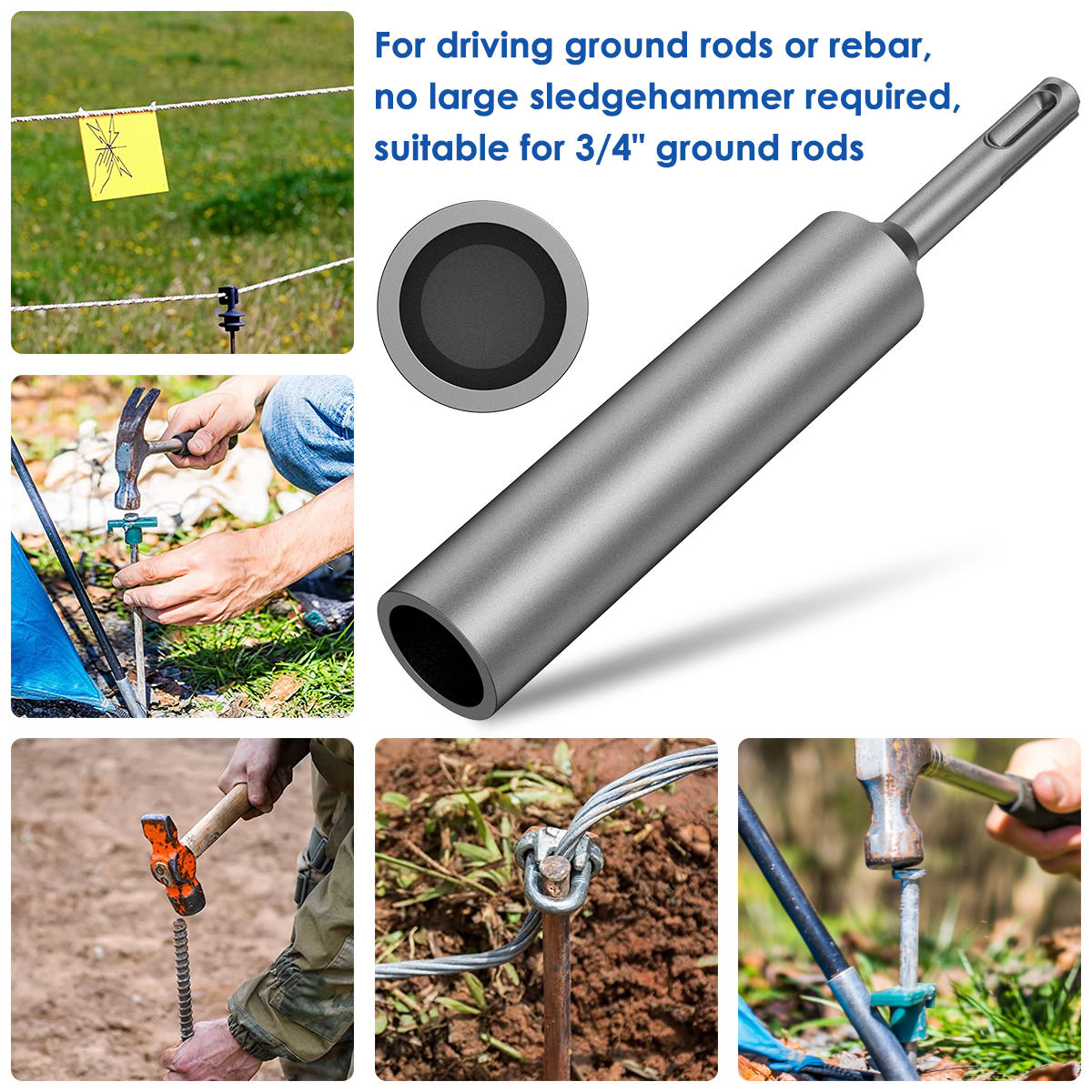 SDS Plus Ground Rod Driver for 5/8Inch and 3/4Inch Ground Rods Durable Hardened Steel for SDS Plus Rotary Hammer Drill Power Too