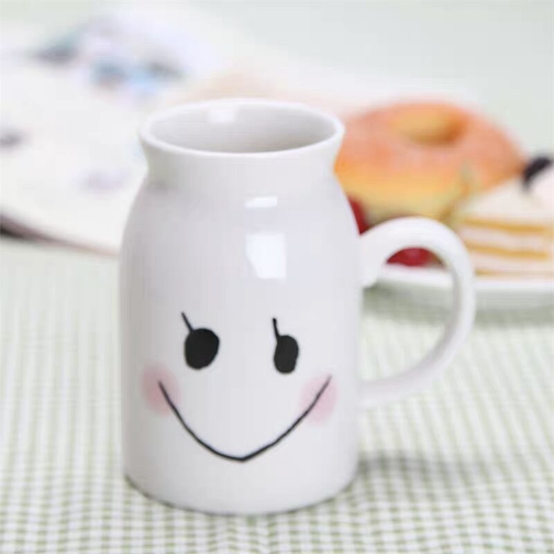 Cartoon Cute Cow Pattern Ceramic Coffee Mug Porcelain Couple Breakfast Milk Cup Retro Simple Office Teacup Drinkware: C / 420ml