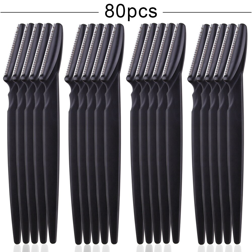 20/40/80Pcs Eyebrow Razor Safe Face Blade Eye Brow Shaper Tool Hair Removal Trimmer Scraper Portable Woman Makeup: 80Pcs Black
