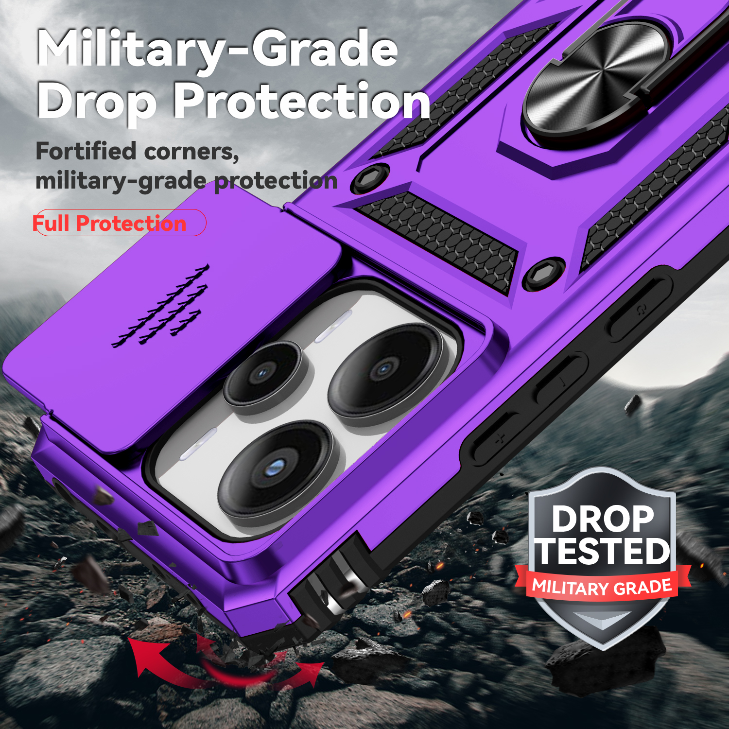 For Redmi Note 14 13 5G 4G Poco X7 Pro Note 13 Pro 5G 4G Case Ring Stand Slide Camera Lens Armor Funda for Xiaomi 14T Pro Cover