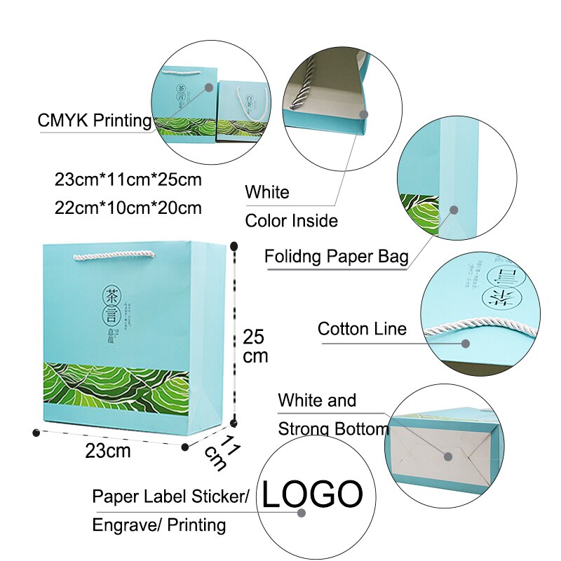 Xin Jia Yi emballage papier sac avec artisanat papier poignées sac carré fournisseur en chine 22cm taille sac à thé blanc