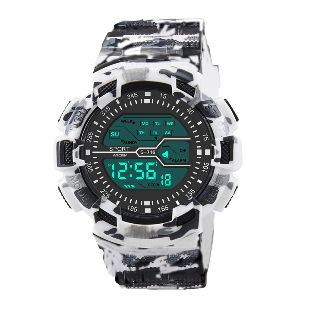 Mannen Digitale Elektronische Horloge Sport Horloge Mode Led Horloge Datum Mannen Outdoor Sport Waterdicht Horloge Relogio Masculino Digitale: WHITE