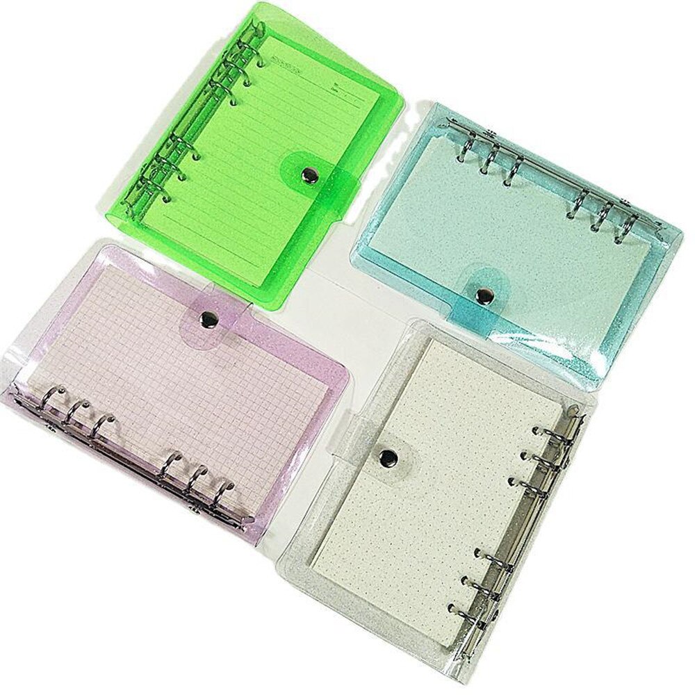A6 glitter notesbog 6 ringe ringbind løst blad gennemsigtig mappe planlægger kawaii papirvarer journal notesbog kontorartikler