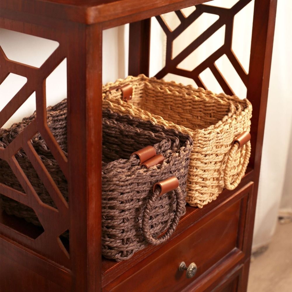 3PCS Handmade Paper Rope Storage Basket Simple Decorative Cosmetics Storage Basket Eco-friendly with Handle Laundry Basket