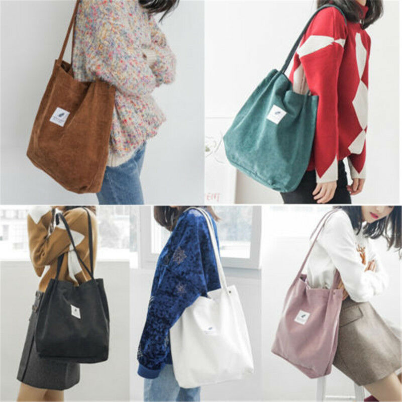 Women Canvas Tote Shopping Bags Large Capacity Handbag Corduroy Casual Ladies Shoulder Hasp Shopping Bag