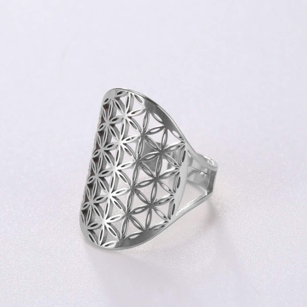 LIKGREAT Anelli regolabili con fiore della vita Vintage per le donne nuovo anello in acciaio inossidabile vichingo regalo di gioielli con amuleto con geometria sacra: Rosso