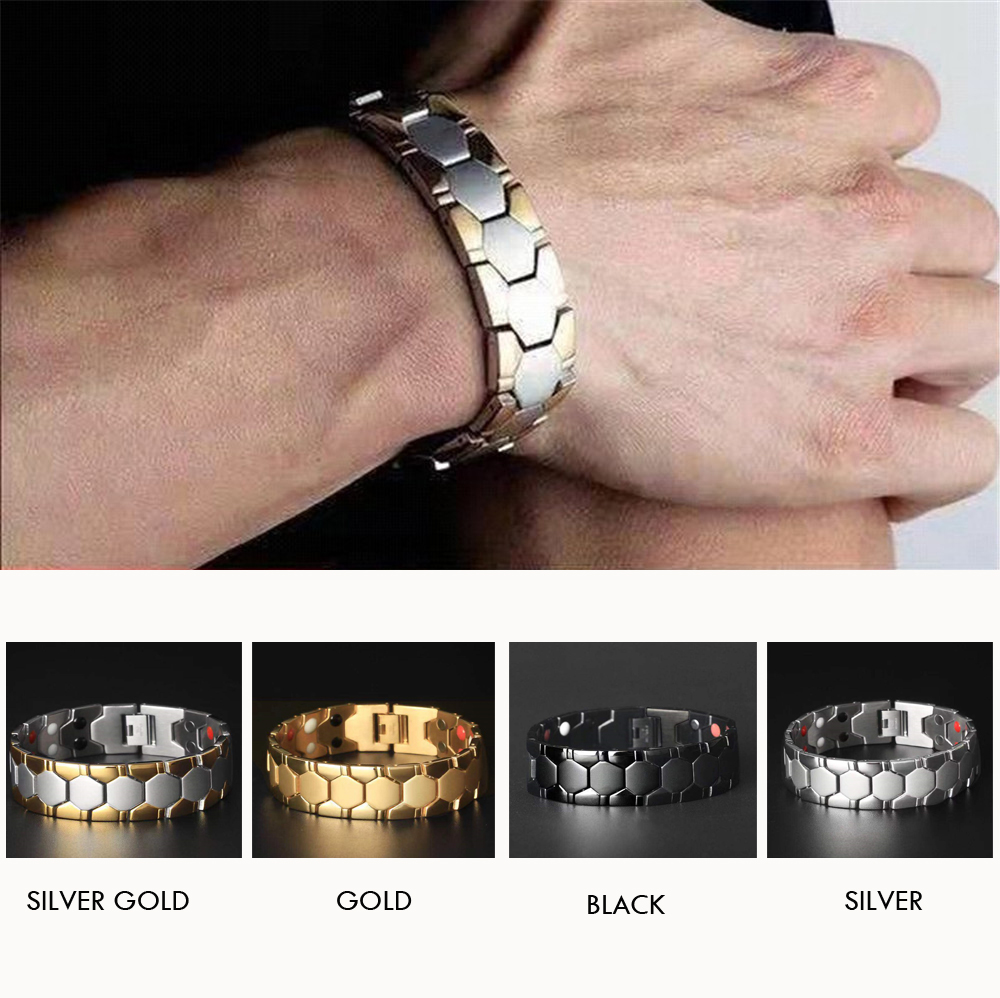 4 In 1 Magnetische Magneet Armband Mannen Heren Armbanden Sieraden Golden Zinklegering Armband Mannen