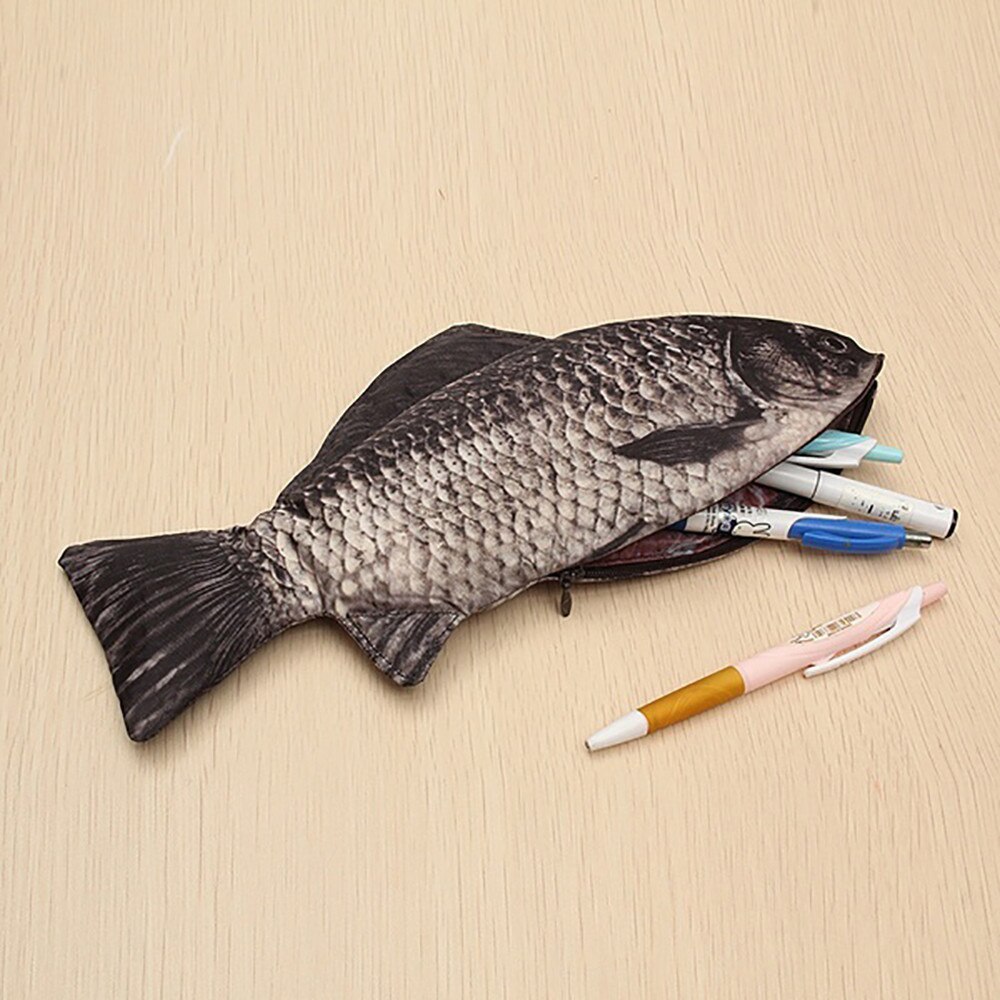 Karpe pen tilfælde realistisk fisk form make-up pose pen penalhus med lynlås blyant taske taske taske kontor tilbehør penne tilfælde