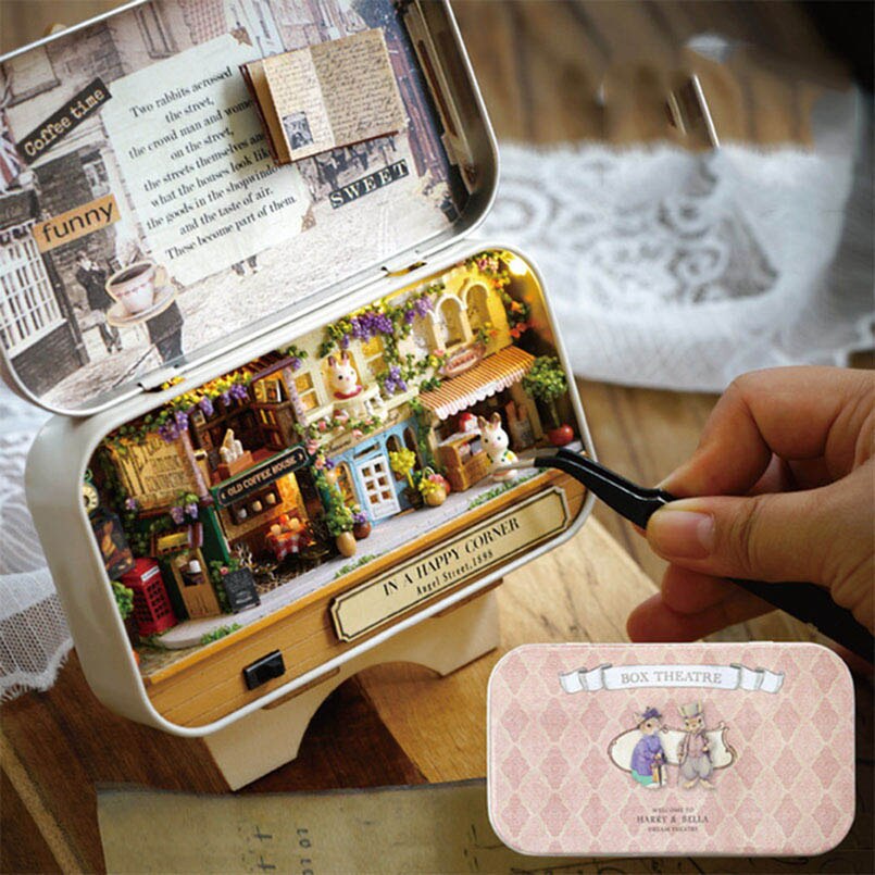 CUTE ROOM Doll House Furnitures Box Theatre DIY Model Miniatures Wooden Dollhouse Toys For Children Countryside Notes: F