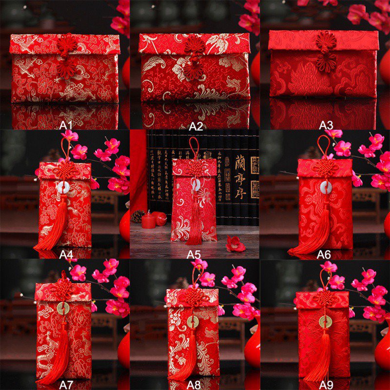 Unieke Hoge Quanlity Stof Rode Envelop Brokaat Voor Bruiloft Verjaardag Nieuwjaar Enveloppen