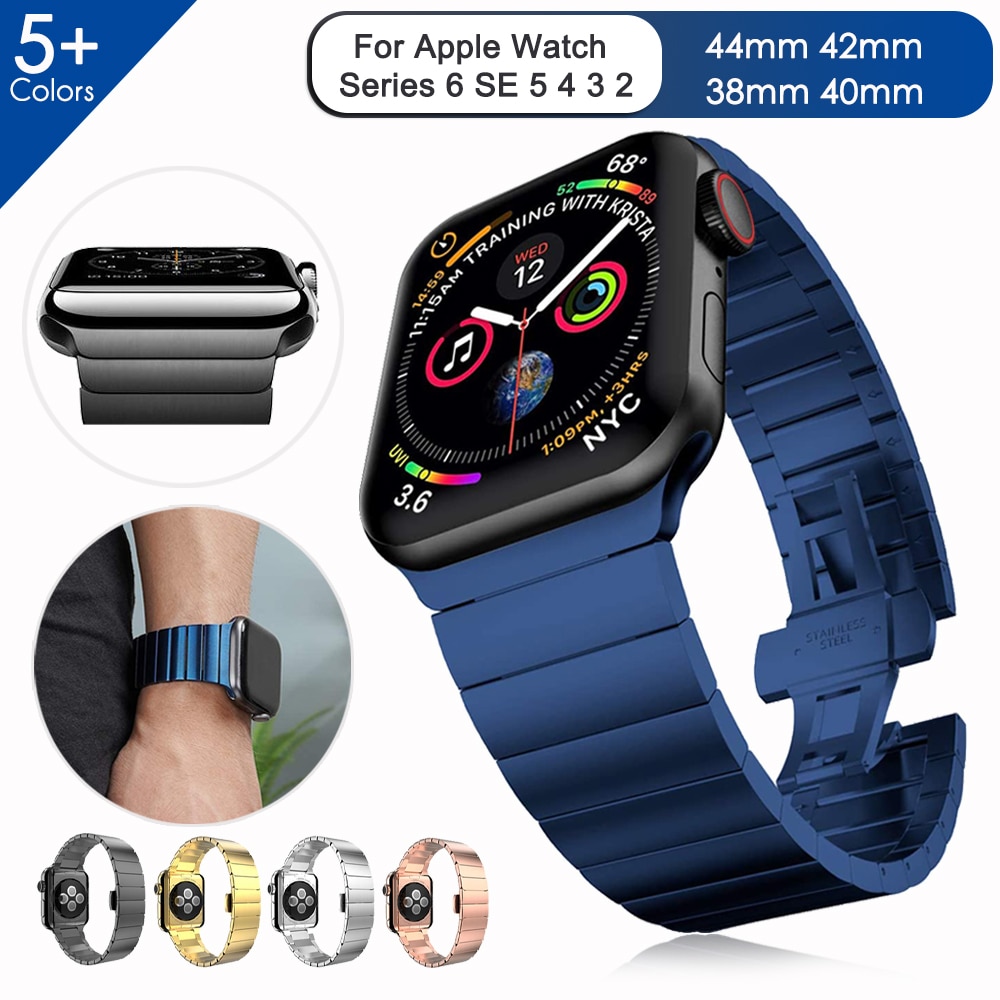 Bracelet bleu en acier inoxydable pour montre Apple série 6 SE 5 4 3 40mm 44mm pour iwatch 6 5 remplacement de Bracelet de montre