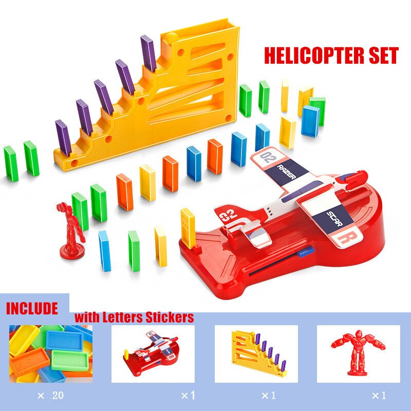 Børn elektriske tog domino legetøj til børn lyserød blå rød bil juguetes køretøj pædagogisk spil med dominos blokke: Helikoptersæt