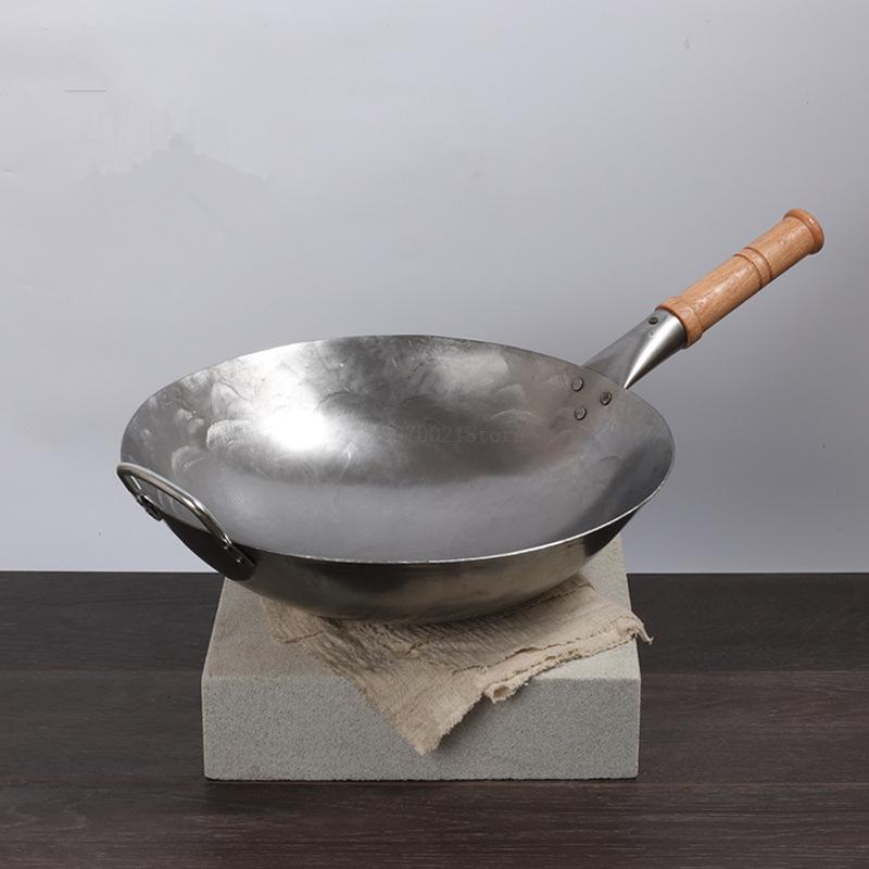 Kinesisk jern wok traditionel håndlavet jern wok non-stick pande ikke-belægning gaskomfur køkkengrej