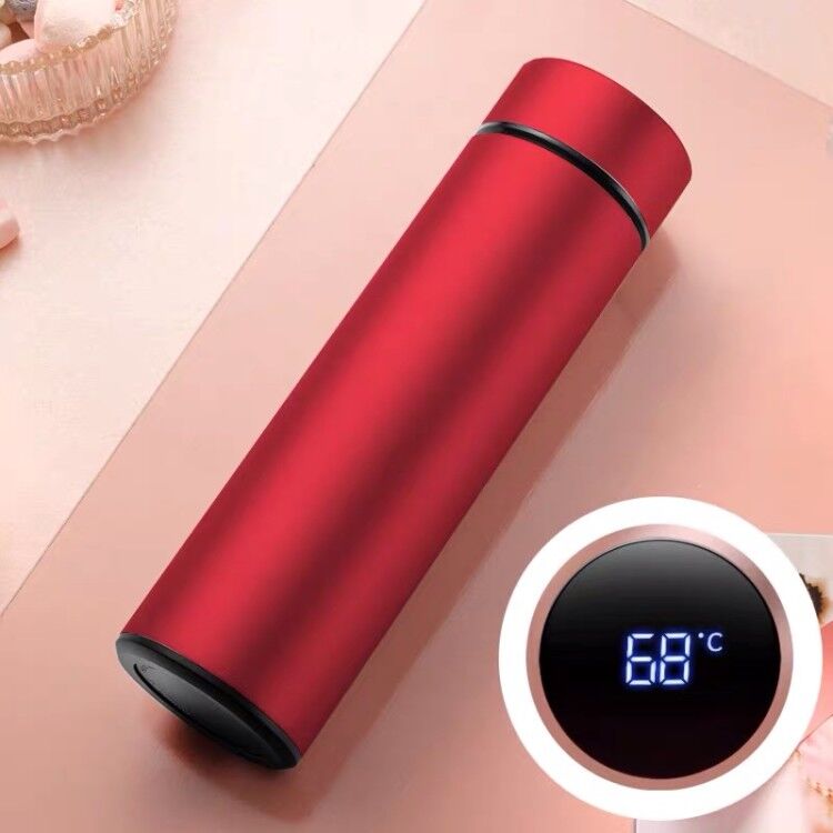 Smart termoflaske 500ml vakuumflasker førte digital temperatur display rustfrit stål isolering krus intelligente termokopper: Rød